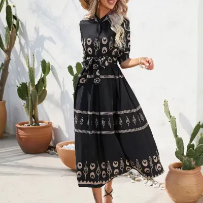 ETHNIC PRINTED DRESSES HALF SLEEVE DRESSES